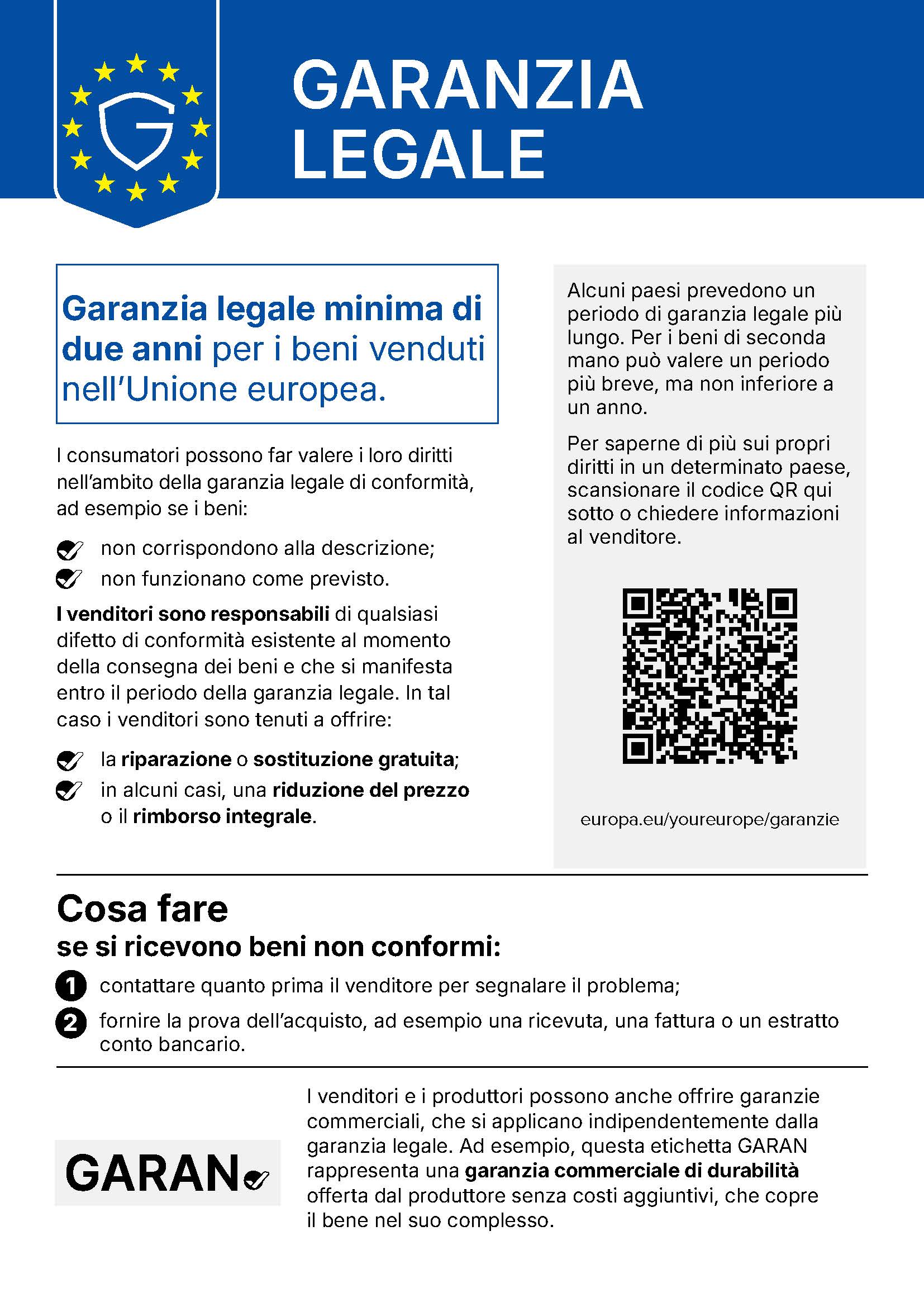 Informativa sulla garanzia legale